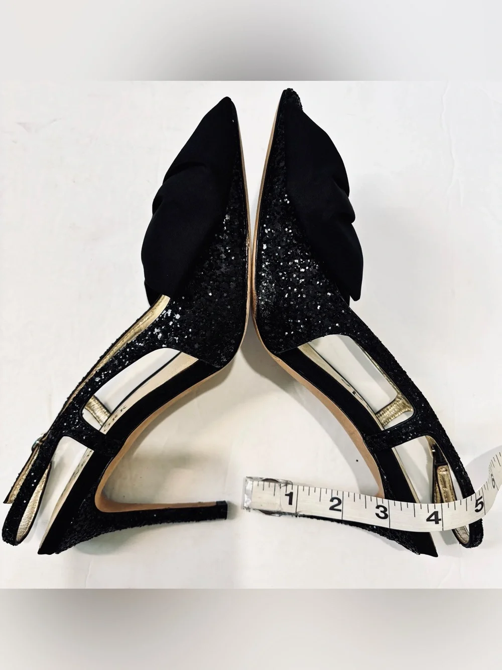 Kate Spade Sheela Black Glitter Silk Bow Slingback Pointed Toe Party Heel Pumps